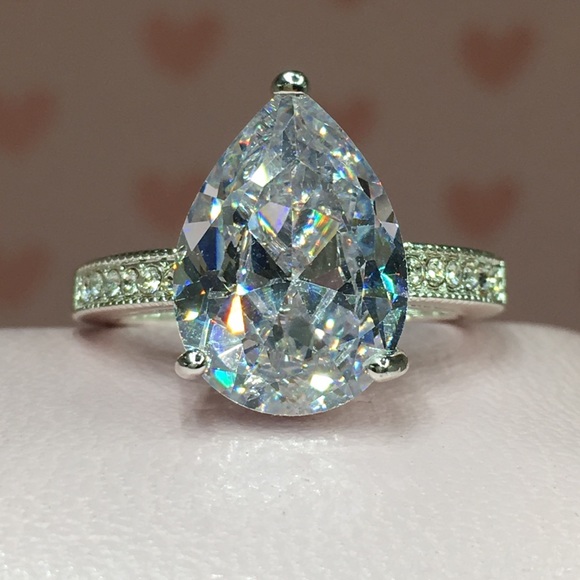 14k white gold pear diamond ring 5 CT 💍 wedding - Picture 8 of 16